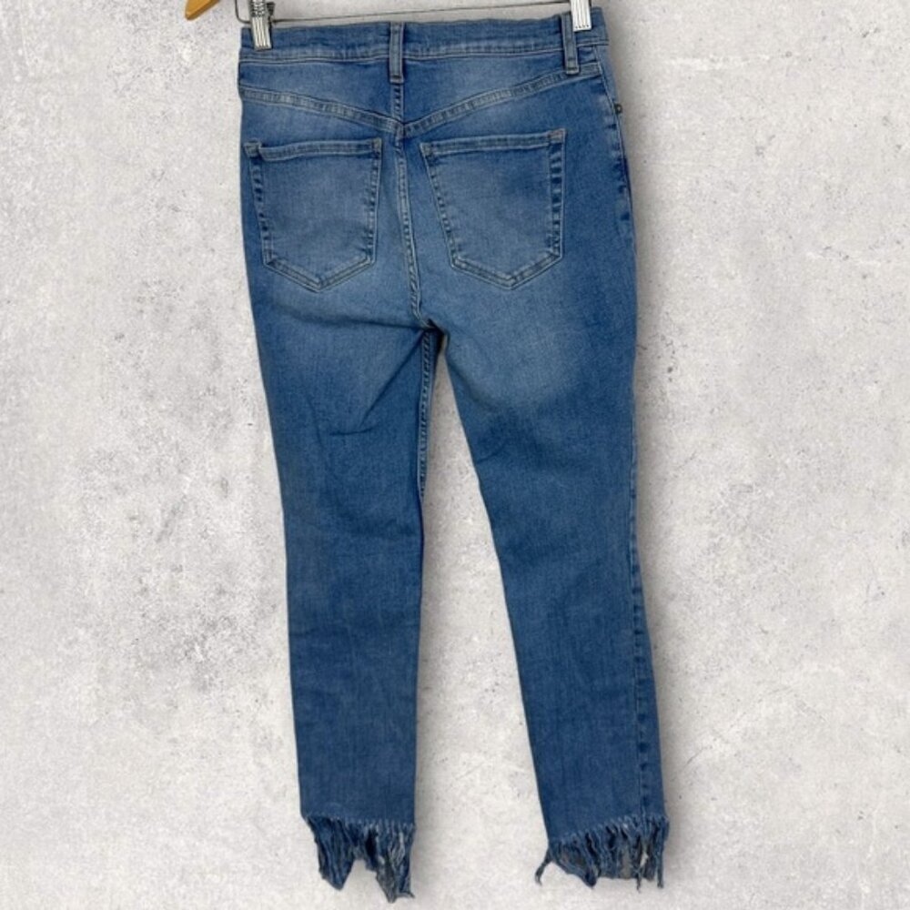 Free People Raw Hem Fringe High Rise Denim Blue Jeans Great Heights Size 27 Boho - Picture 5 of 14